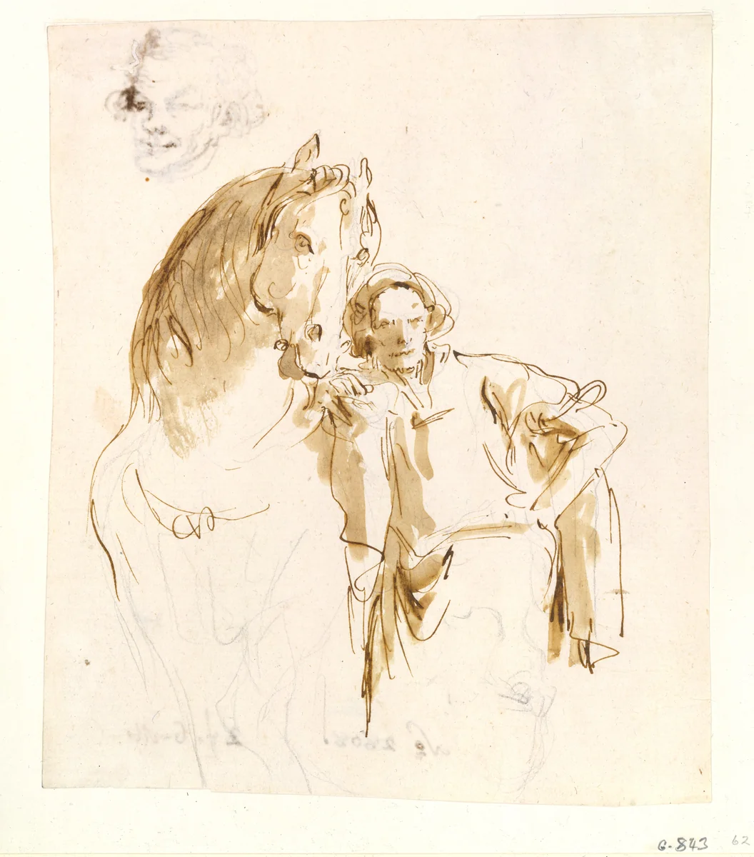 Man Leaning against a Horse by Giovanni Battista Tiepolo, drawing, 1757