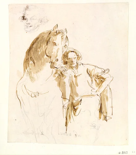 Man Leaning against a Horse by Giovanni Battista Tiepolo, drawing, 1757