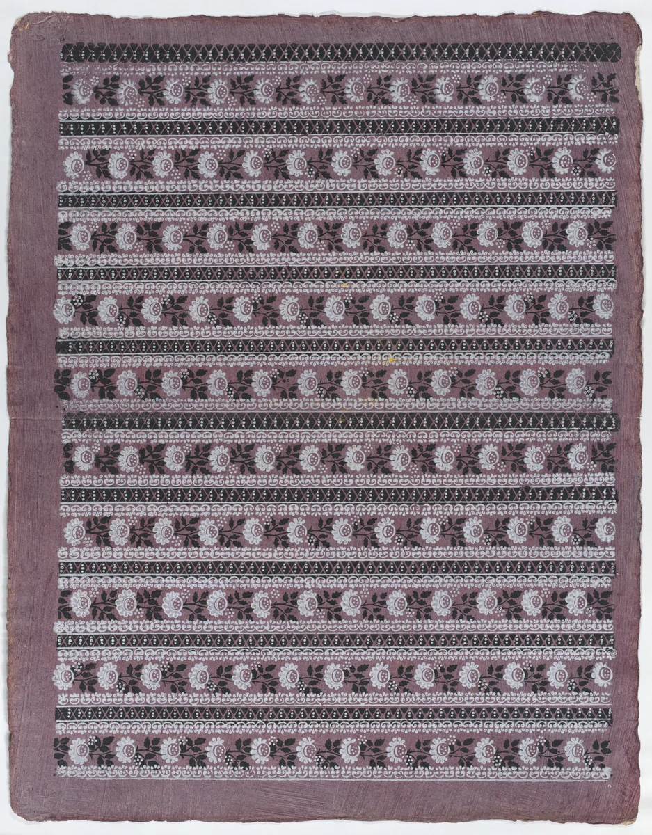 Sheet with ten borders with floral patterns on purple background by anonymous, print, 1775-1875
