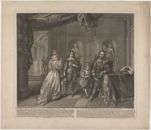 King Charles Taking Leave of His Children by Bernard Lépicié, print, 1698-1755