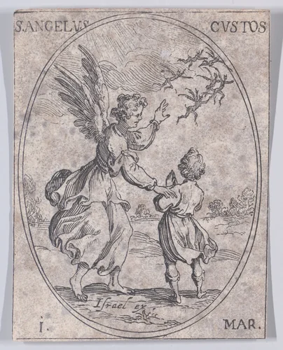 Le S. Ange Gardien (The Guardian Angel), March 1st, from "Les Images De Tous Les Saincts et Saintes de L'Année" (Images of All of the Saints and Religious Events of the Year) by Jacques Callot, print, 1636