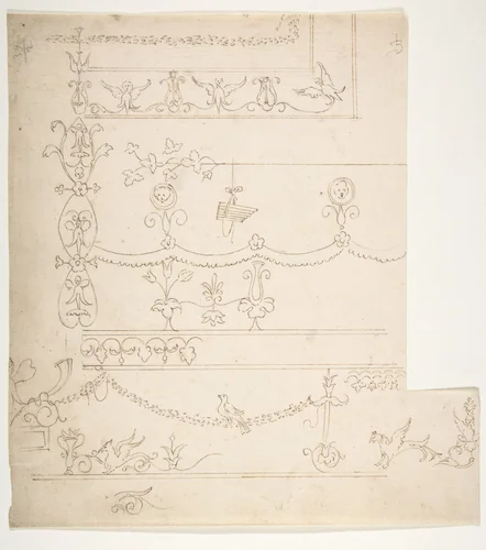 Domus Aurea, cryptoporticus, grostteschi, details (recto) blank (verso) by anonymous, drawing, 1500-1560