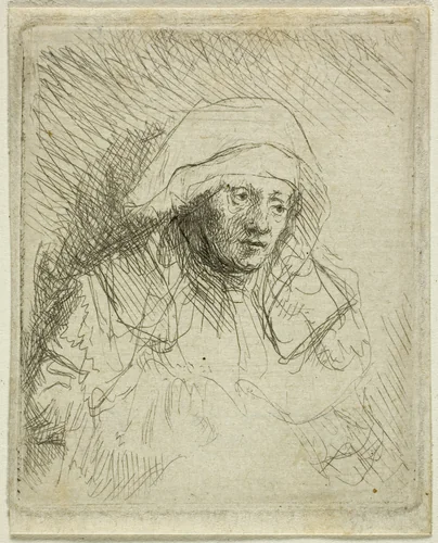 Sick Woman with a Large White Headdress (Saskia) by Rembrandt van Rijn, print, 1640-1650