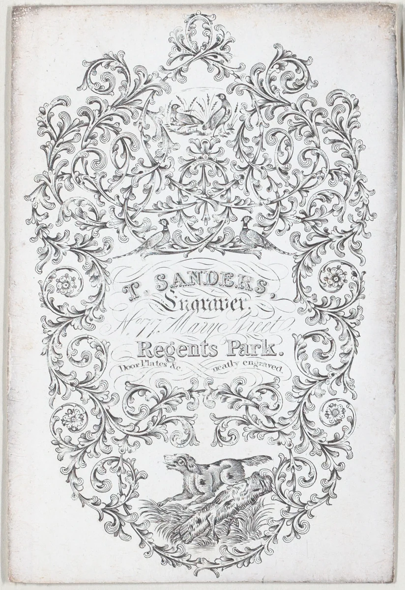 Trade Card for T. Sanders, engraver by anonymous, print, 1800-1900