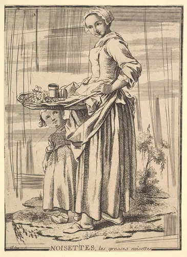 Reverse copy of Noisettes (Nutcrackers), from Les Cris de Paris (The Cries of Paris) by Jacques-Philippe Le Bas, print, 1720-1799