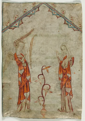 Leaf Excised from a Psalter: The Annunciation by Unknown, manuscript, 1320-1355