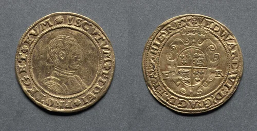 Half Sovereign: Edward VI (obverse); Crowned Royal Arms (reverse) by Unknown, metalwork, 1549-1550