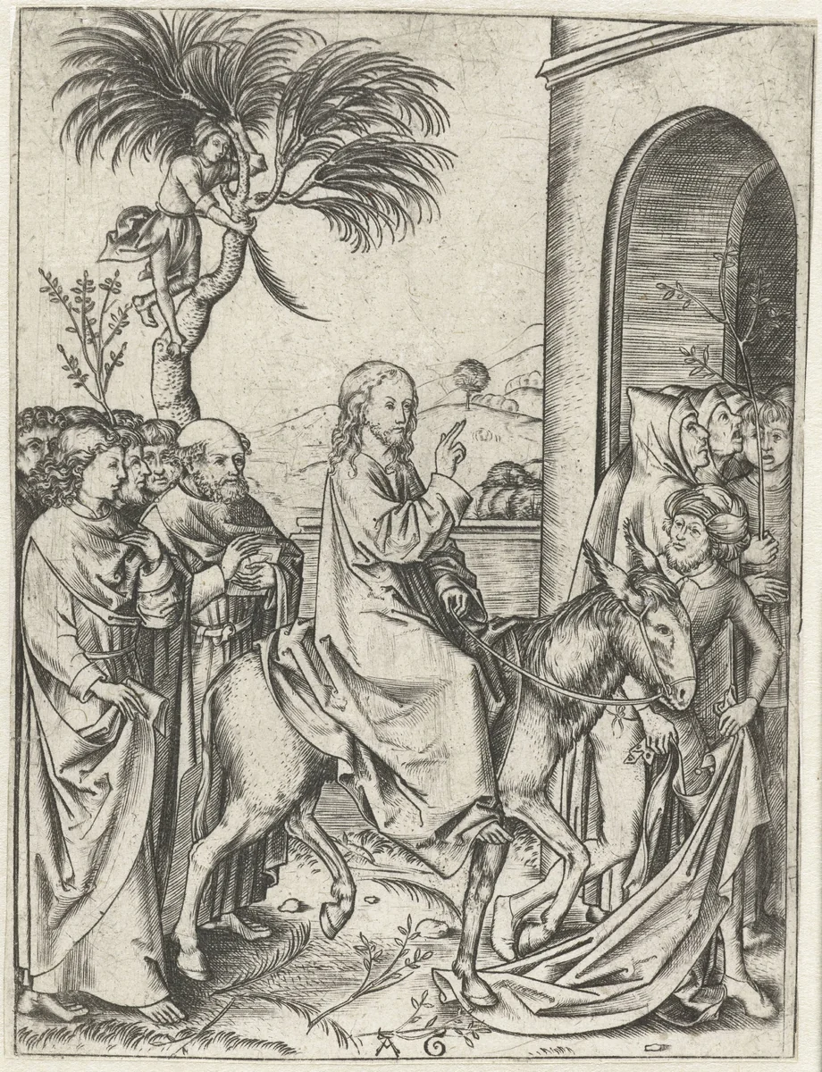 Intocht van Christus in Jerusalem by Unknown, print, 1475-1500