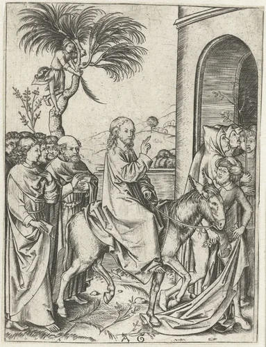 Intocht van Christus in Jerusalem by Unknown, print, 1475-1500