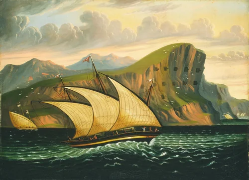 Felucca off Gibraltar by Thomas Chambers, painting, 1825-1874