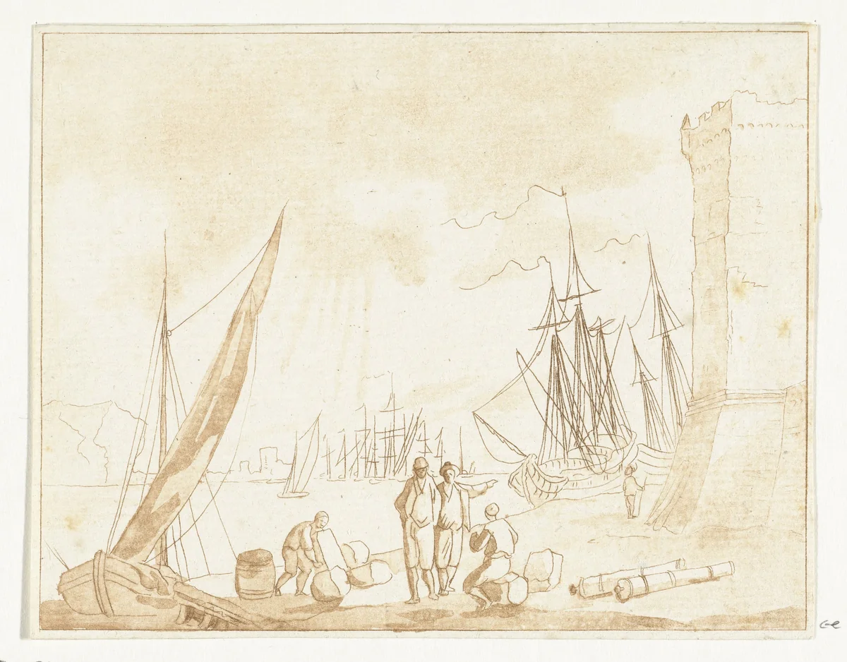 Havengezicht by Anthonie van den Bos, print, 1778-1838
