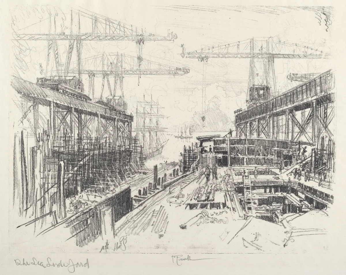 The Sea Lord's Yard / The Walls of Miraflores Lock by Joseph Pennell, print, 1912