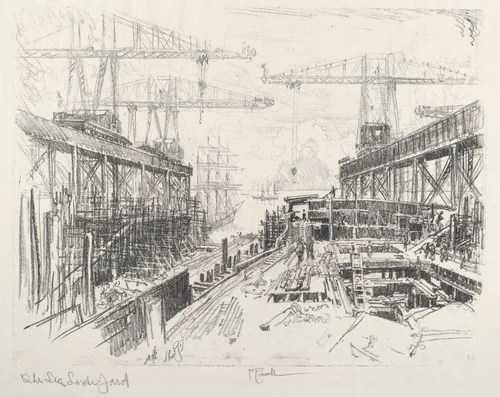 The Sea Lord's Yard / The Walls of Miraflores Lock by Joseph Pennell, print, 1912