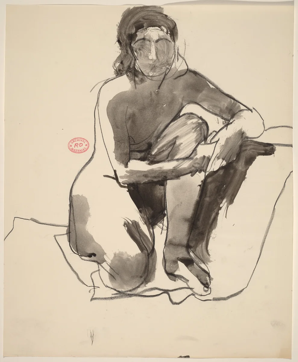 Untitled [kneeling female nude with clasped hands] by Richard Diebenkorn, drawing, 1955-1967