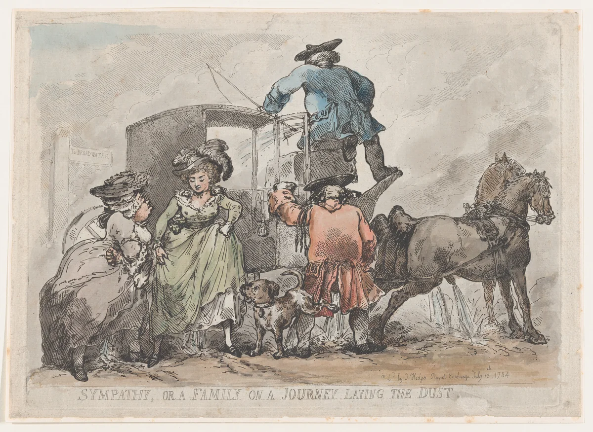 Sympathy, or A Family On A Journey Laying The Dust by Thomas Rowlandson, print, 1784