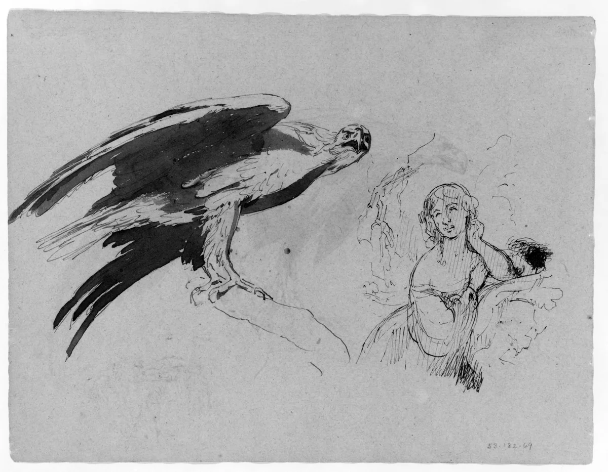 Eagle and Lady (from Sketchbook) by Thomas Sully, artwork, 1810-1820