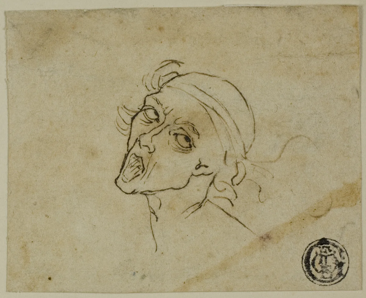 Male Head by Michelangelo Buonarroti, drawing, 1495-1564