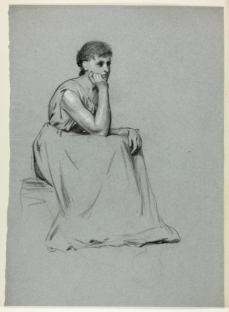 Seated Woman Resting on her Elbow by Henry Stacy Marks, drawing, 1849-1898