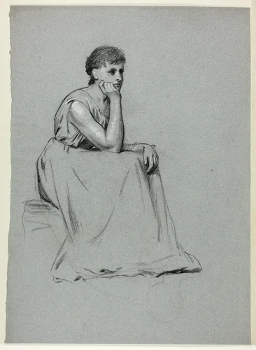 Seated Woman Resting on her Elbow by Henry Stacy Marks, drawing, 1849-1898