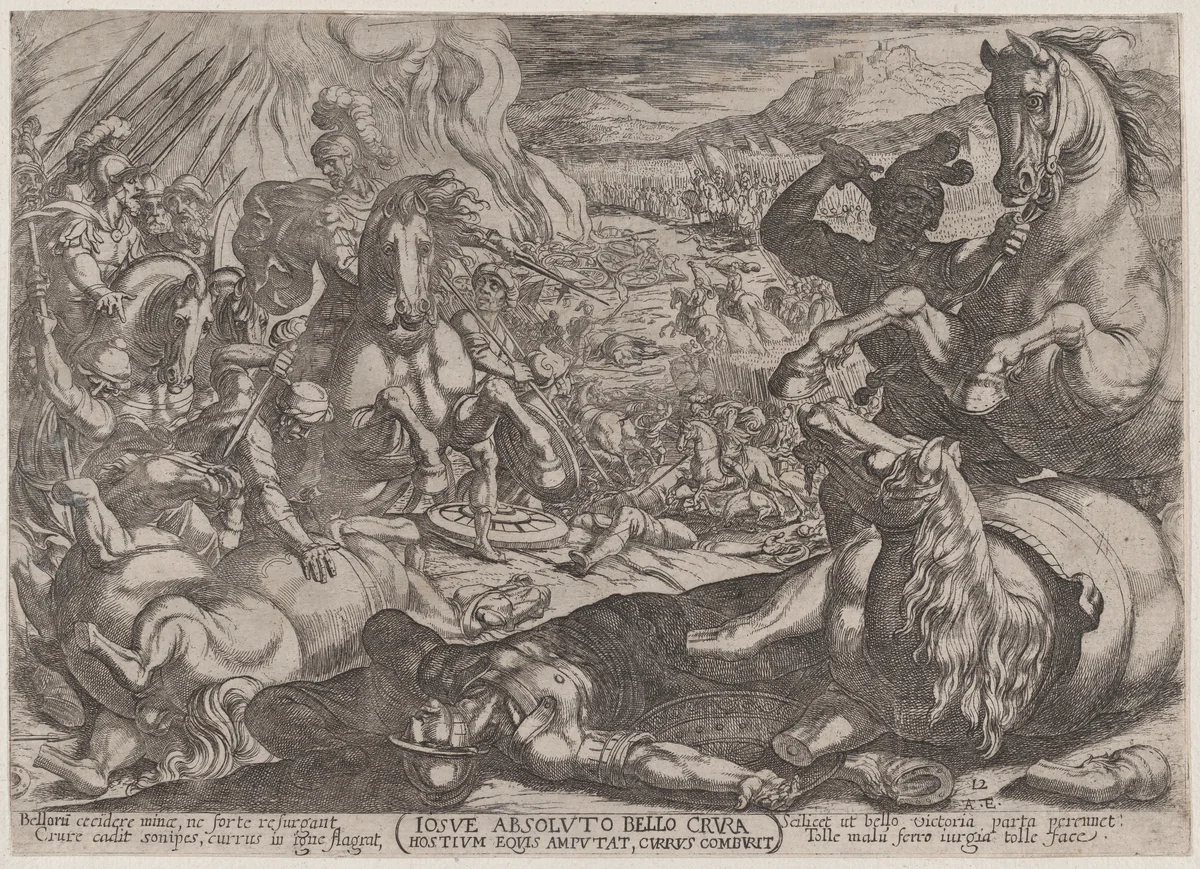Plate 12: Joshua Mutilates his Enemies' Horses, from "The Battles of the Old Testament" by Antonio Tempesta, print, 1585-1615