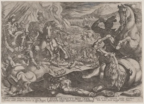 Plate 12: Joshua Mutilates his Enemies' Horses, from "The Battles of the Old Testament" by Antonio Tempesta, print, 1585-1615