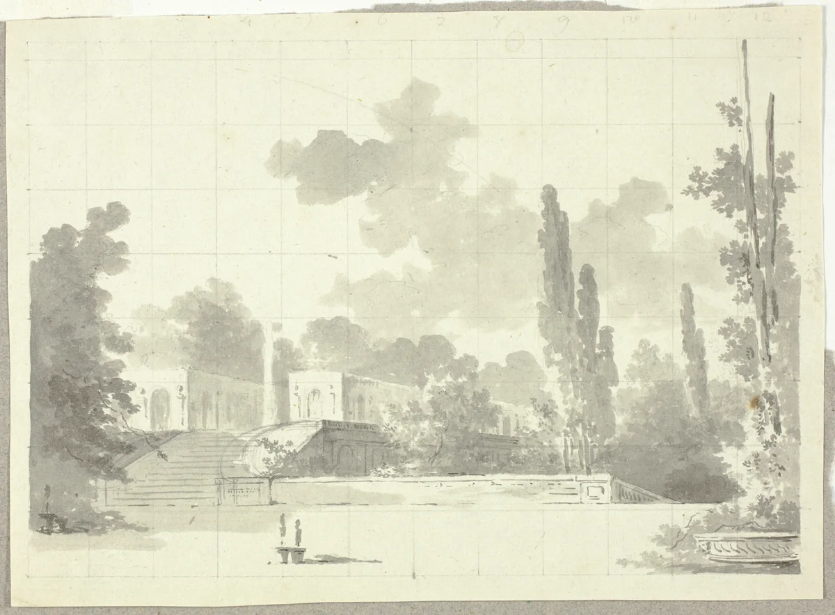 View of the Park at Versailles: Stairway to Terrace with Temple and Column by Pierre Antoine Mongin, drawing, 1781-1827