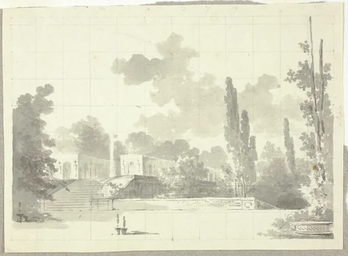 View of the Park at Versailles: Stairway to Terrace with Temple and Column by Pierre Antoine Mongin, drawing, 1781-1827
