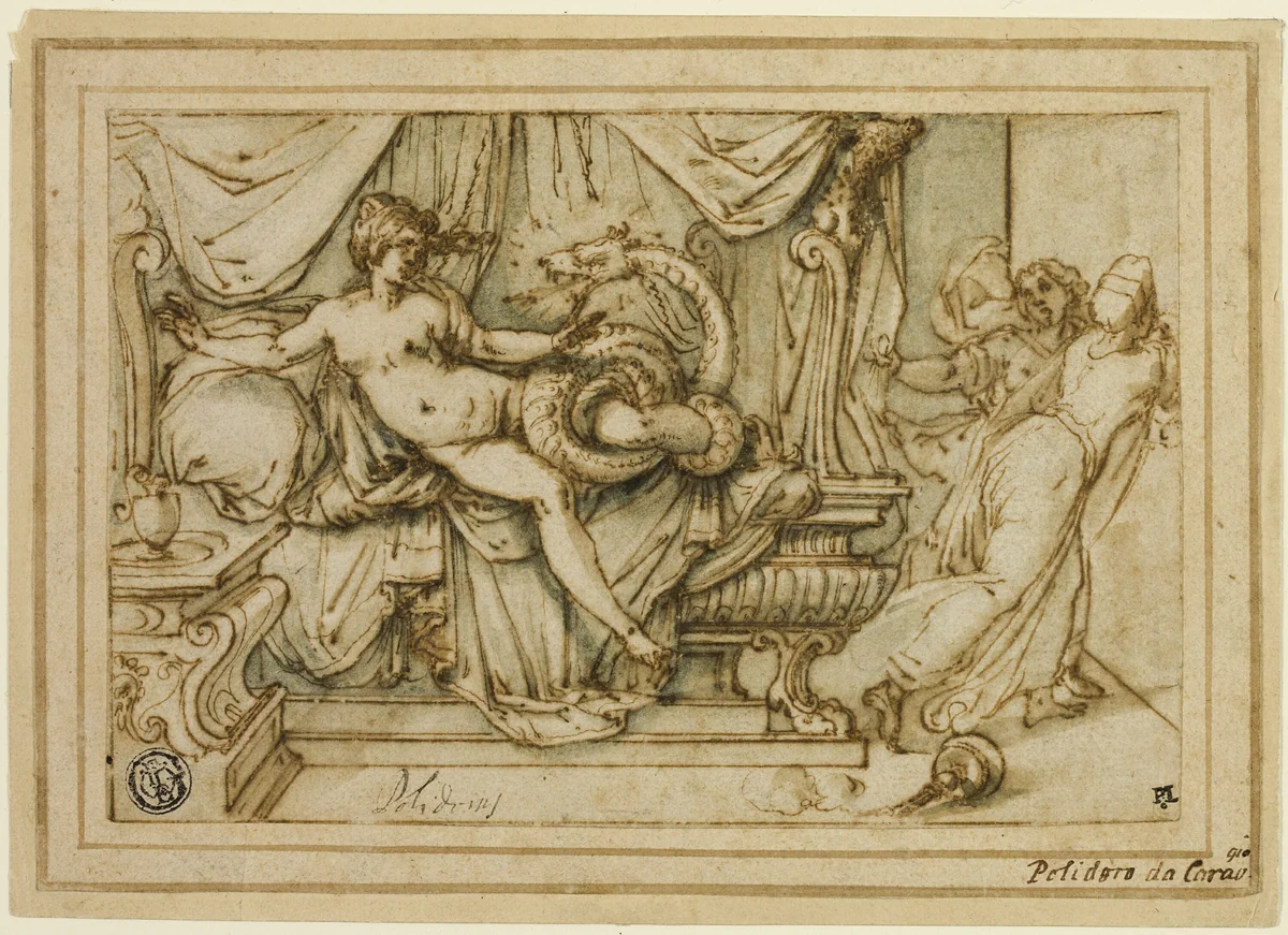 Olympias, Mother of Alexander, Visited by Zeus in the Guise of a Serpent by Andrea Boscoli, drawing, 1595-1599