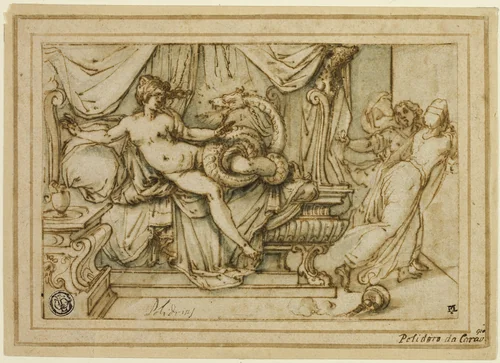 Olympias, Mother of Alexander, Visited by Zeus in the Guise of a Serpent by Andrea Boscoli, drawing, 1595-1599