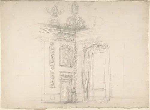 Corner of a Room with a High Coved Ceiling by anonymous, drawing, 1800-1899