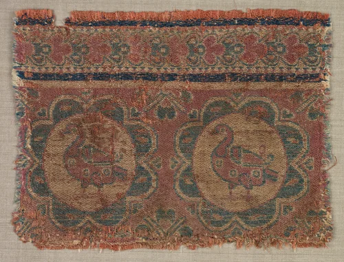 Silk fragment with roundels of ducks by Unknown, textile, 600-699