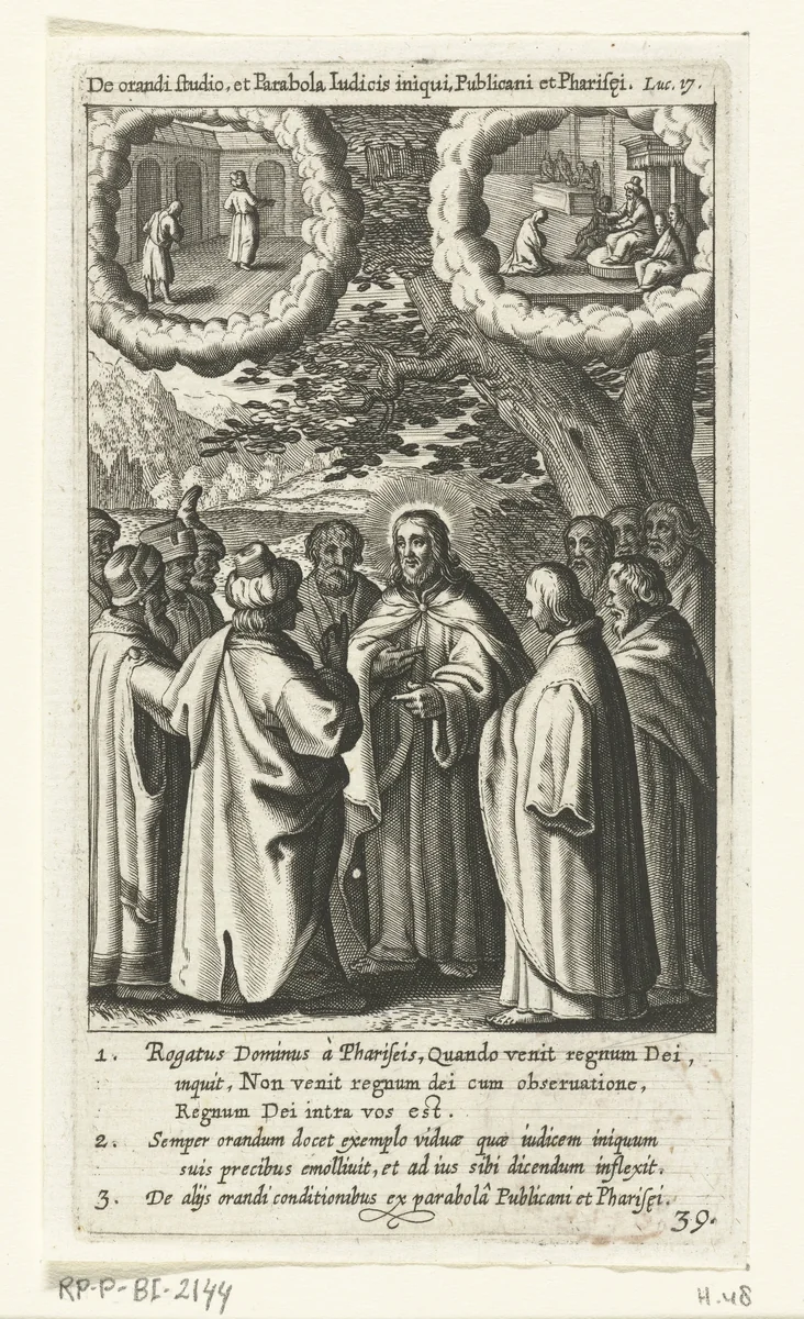 Christus spreekt met Farizeeërs by Boëtius Adamsz. Bolswert, print, 1590-1622