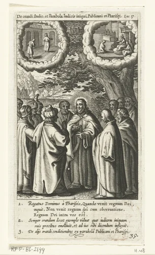 Christus spreekt met Farizeeërs by Boëtius Adamsz. Bolswert, print, 1590-1622