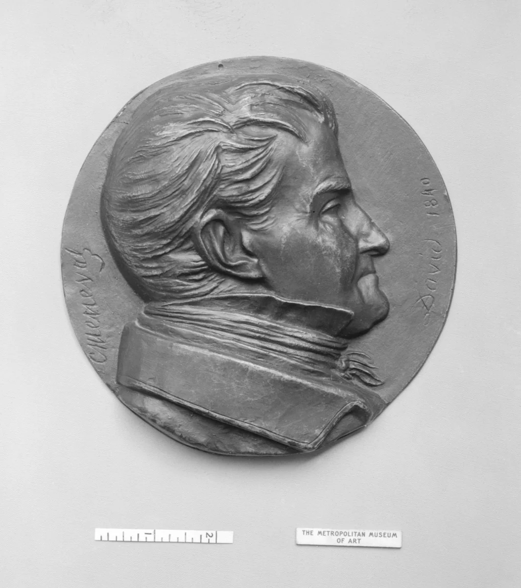 Charles, Baron de Meneval (1778–1856), Secretary and librarian to Napoleon I by Pierre-Jean David d'Angers, metalwork, 1840