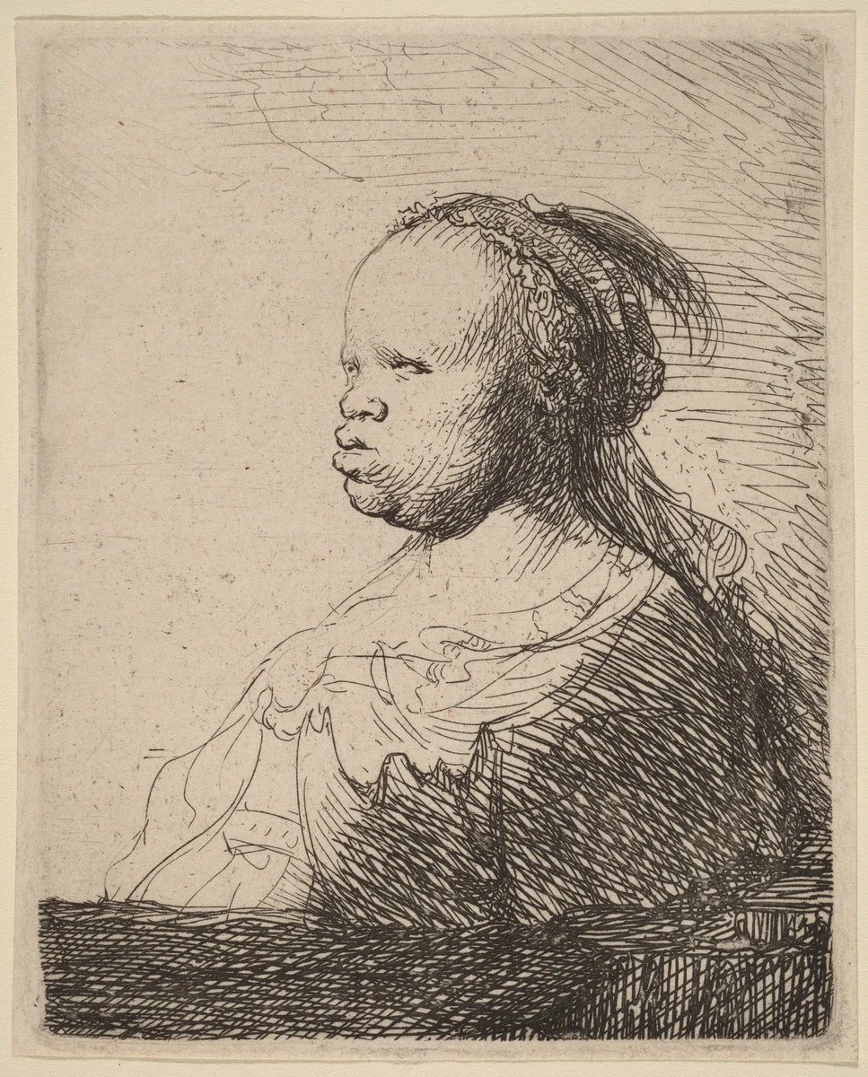 Bust of an African Woman by Rembrandt van Rijn, print, 1630