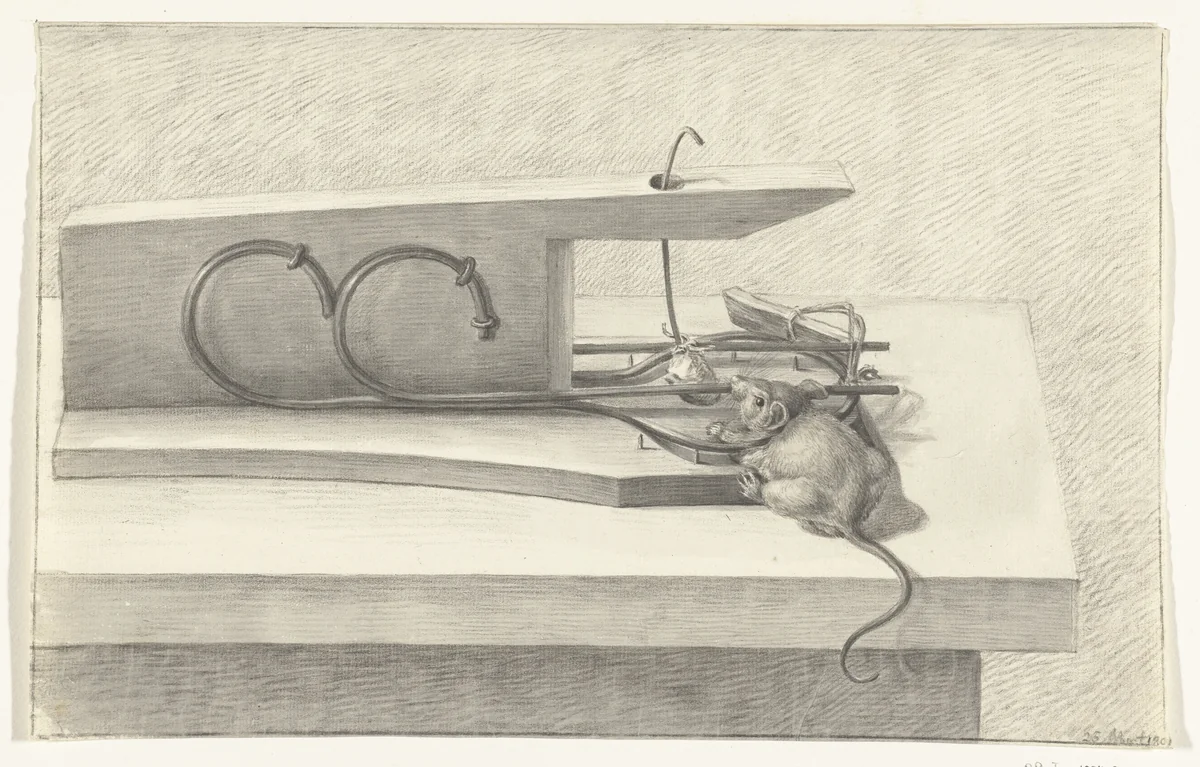 Muis in een muizenval by Jean Bernard, drawing, 1801