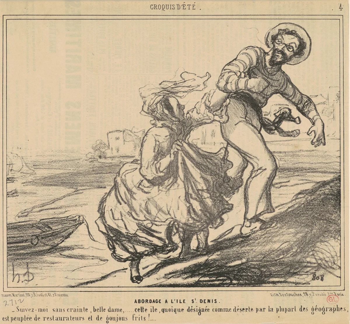 Abordage a l'ile Saint-Denis by Honoré Daumier, print, 1855