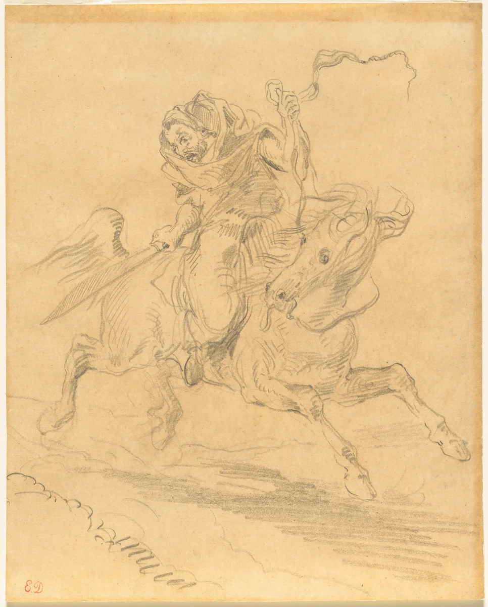 Arab Horseman at the Gallop by Eugène Delacroix, drawing, 1849