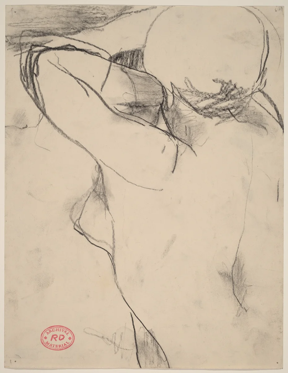 Untitled [female nude with arm raised to eyes] by Richard Diebenkorn, drawing, 1955-1967