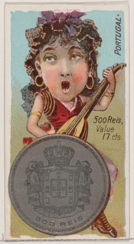 Portugal, 500 Reis, from the series Coins of All Nations (N72, variation 2) for Duke brand cigarettes by W. Duke, Sons & Co., print, 1889