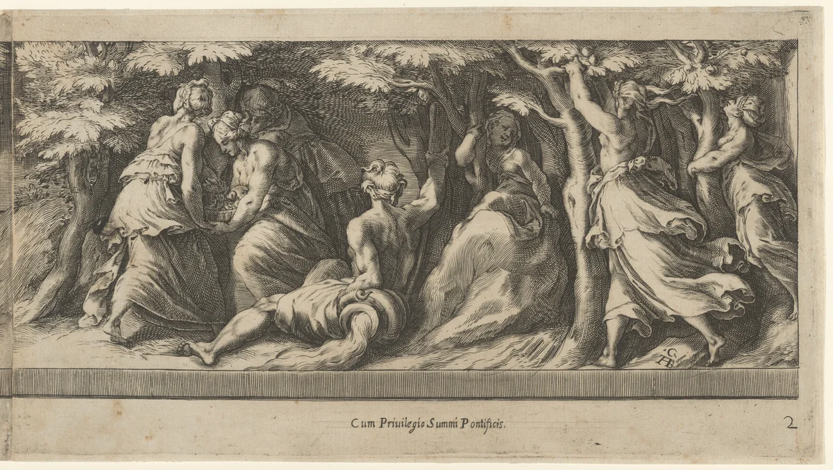 The taking of the Golden Apples, from Perseus and the Golden Apples by Cherubino Alberti, print, 1570-1615