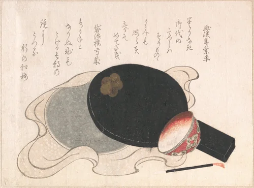 Mirror with Cover, Bowl and Brush for Rouge by Yukeisha, print, 1768-1868
