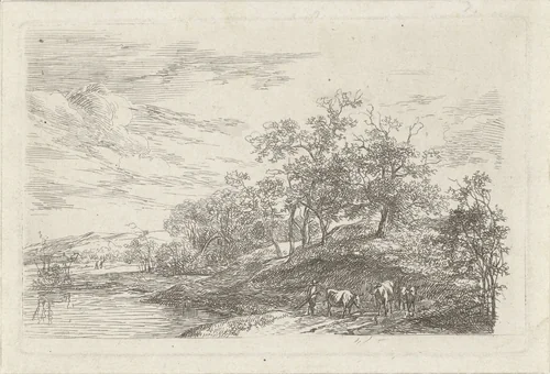 Herder met drie koeien by Hermanus Fock, print, 1781-1822