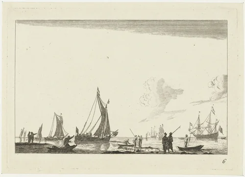 Binnenwater met verschillende zeilschepen by anonymous, print, 1700-1799