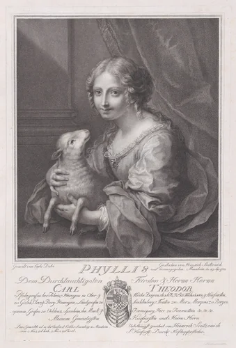 Phyllis holding a lamb by Heinrich Sintzenich, print, 1782