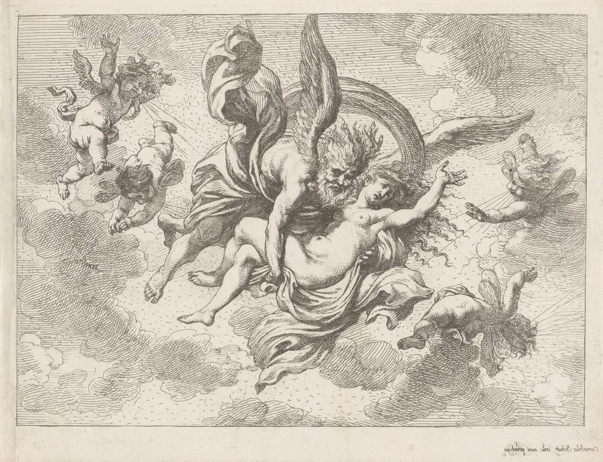Boreas en Oreithyia by Cornelis Schut, print, 1618-1655