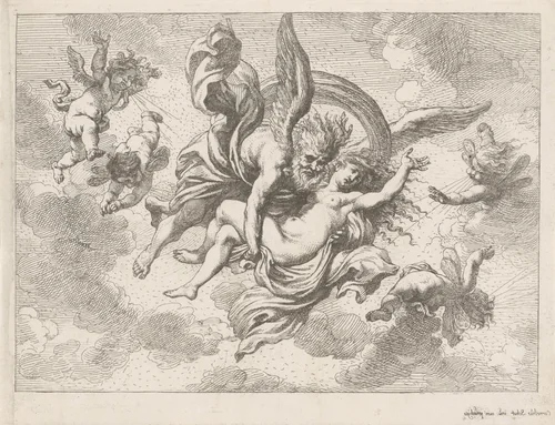 Boreas en Oreithyia by Cornelis Schut, print, 1618-1655