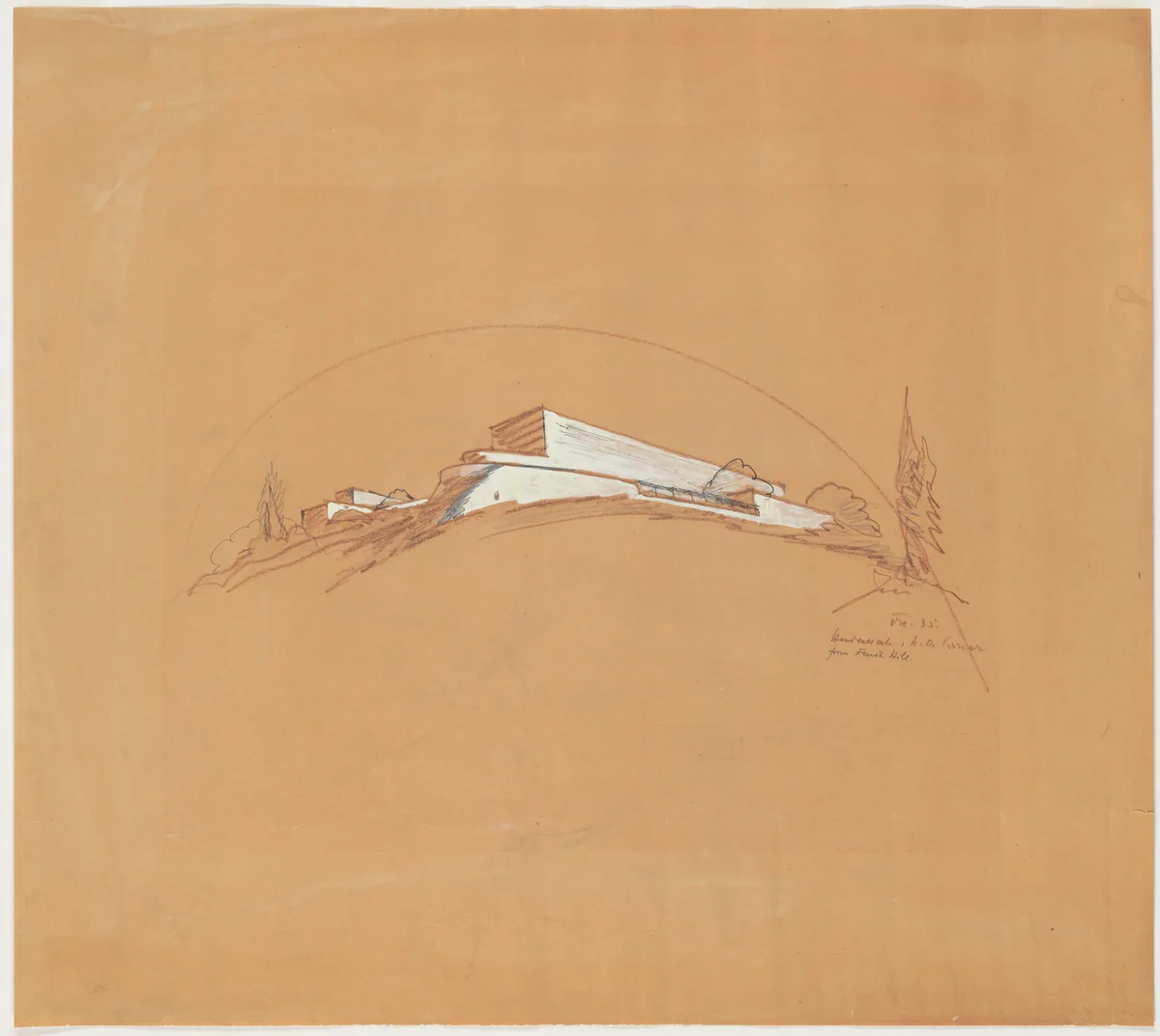 Hadassah University Medical Center, Mount Scopus, Jerusalem, Exterior perspective by Erich Mendelsohn, architecture, 1935