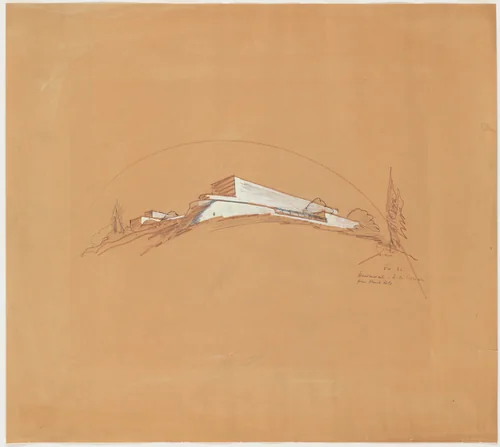 Hadassah University Medical Center, Mount Scopus, Jerusalem, Exterior perspective by Erich Mendelsohn, architecture, 1935