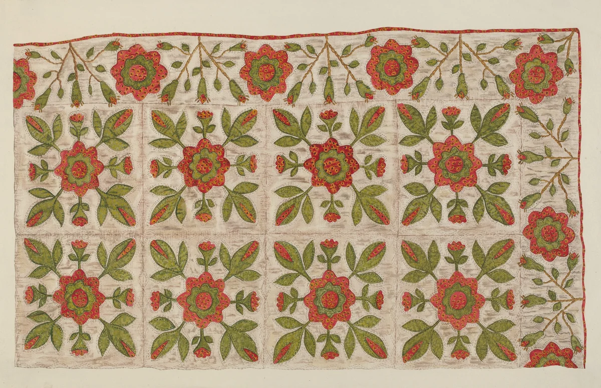 Appliqued Quilt by Mildred E. Bent, index of american design, 1935-1942